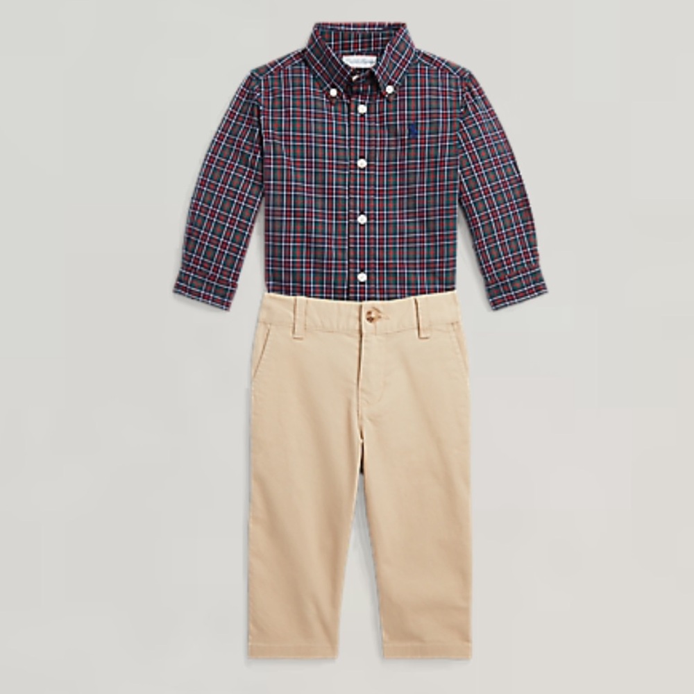 Polo Ralph Lauren baby boy Poplin Shirt & Flex Abrasion Pant Set 12M